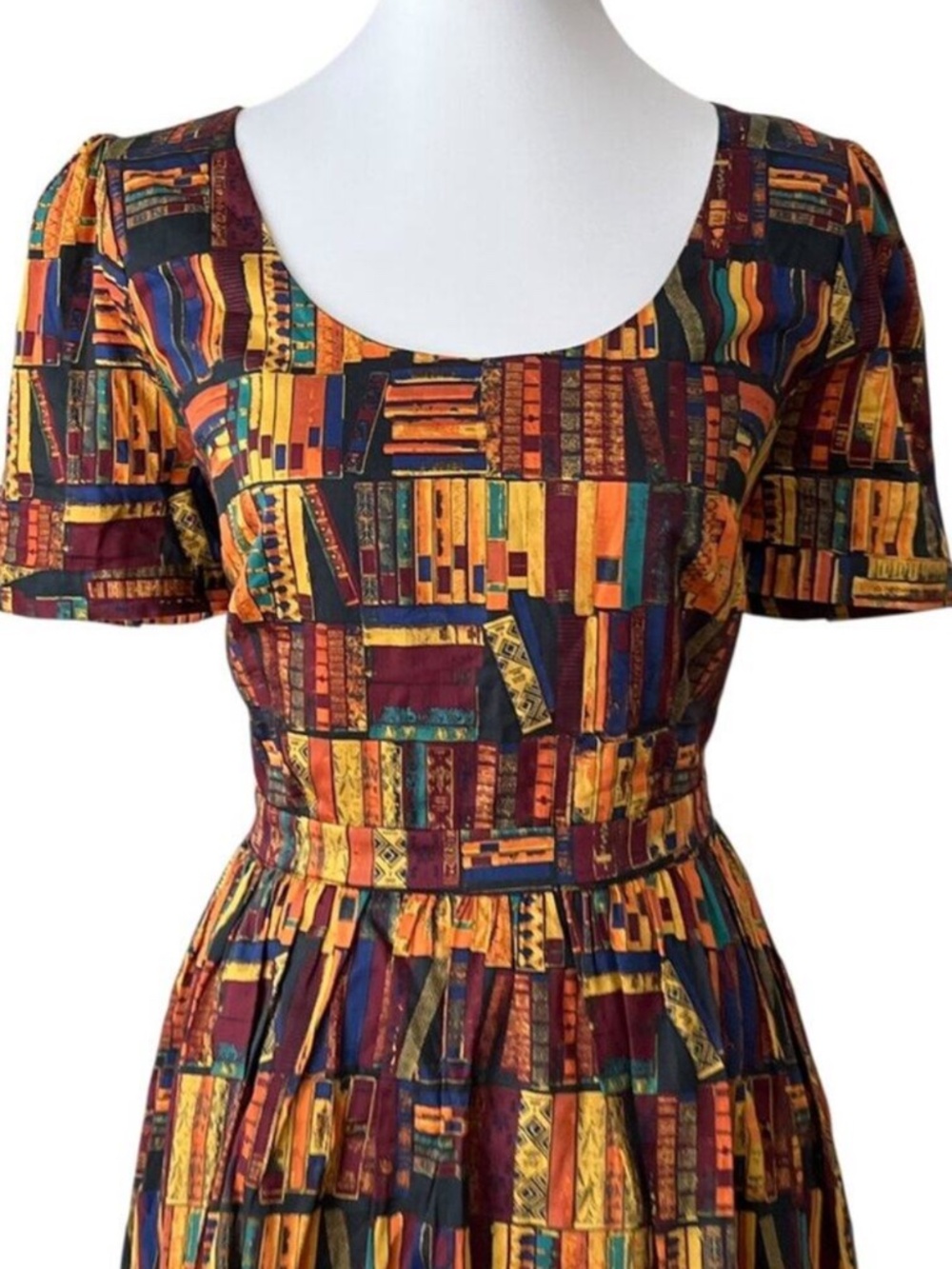 ModCloth Large Dress Cotton Retro Fall 50s Library Book Lover Pinup Fit Flare